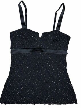 Vintage Y2K Black Gold Lace Strappy Tank Top Cute Size XS